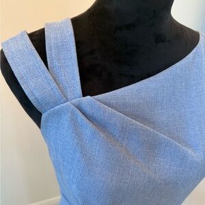 David Meister Blue One Shoulder Sheath Dress